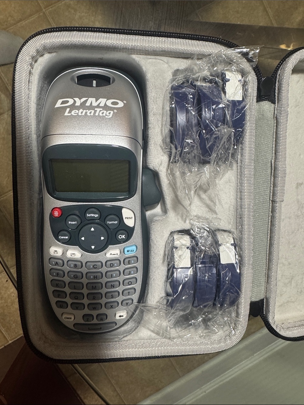 Dymo LetraTag Label Maker in Silver with Blue Tape Cassettes